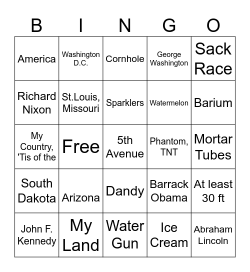 4th of July Bingo Card