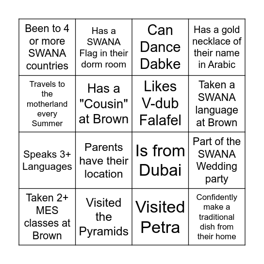 SWANA Bingo Card