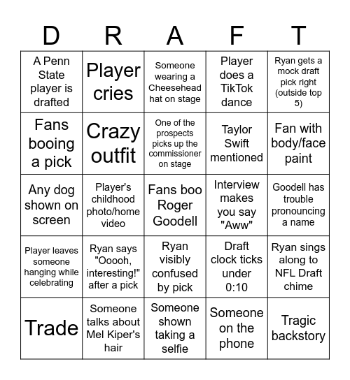 NFL DRAFT BINGO Card