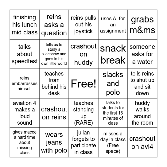 aviation 3 bingo Card