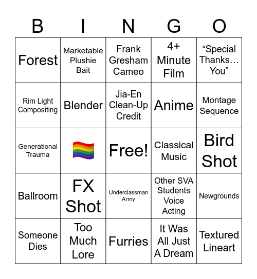 2025 Animation Celebration Screening Bingo Card