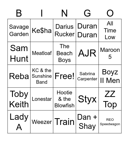 Musikfest Bingo Card