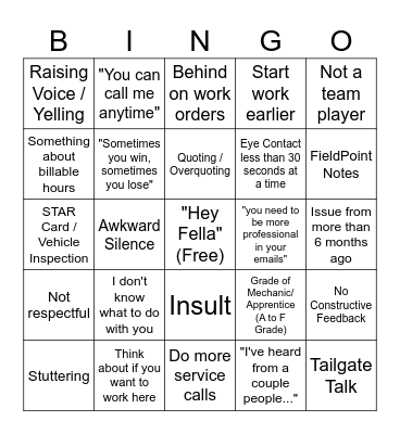 Zak's Meeting Bingo Card