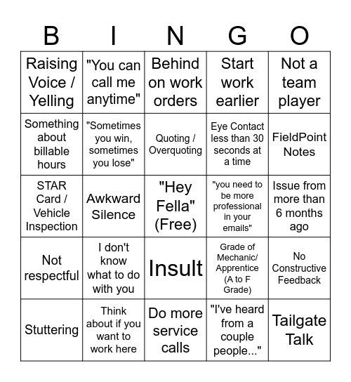 Zak's Meeting Bingo Card