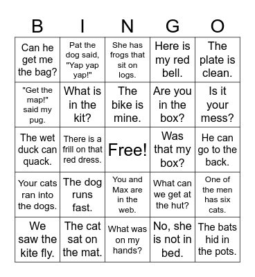 Fluency Bingo Card