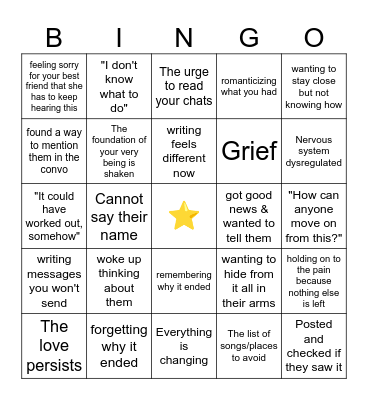 First lost love (no love is lost) Bingo Card