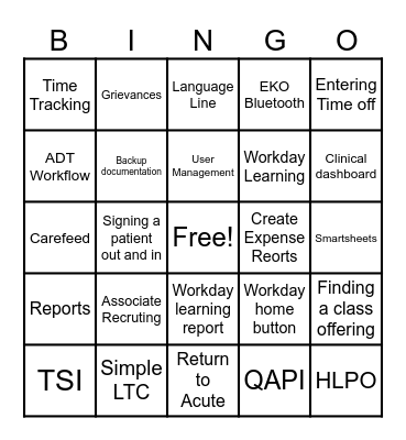 Technology Training Bingo Card