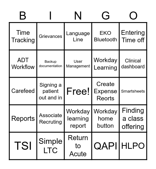 Technology Training Bingo Card