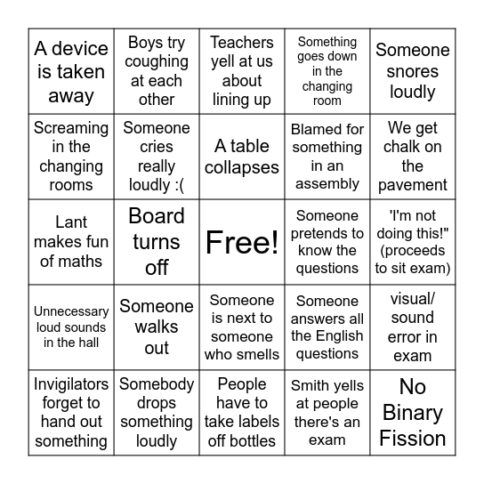 GCSE Bingo Card