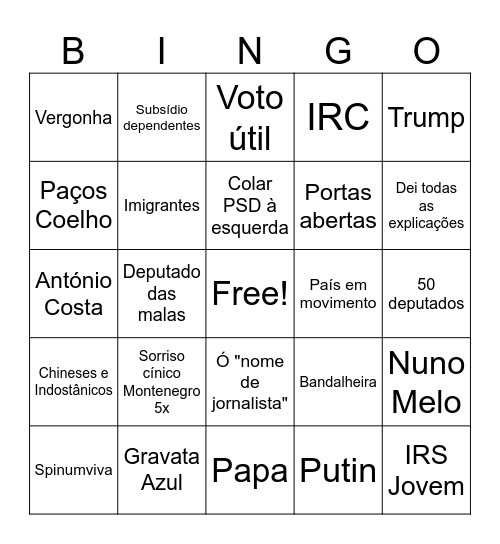 PSD vs CHEGA Bingo Card