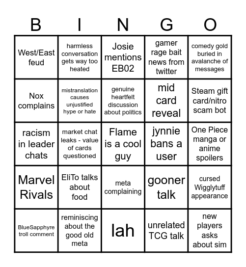 OPCG Discord Bingo V2 Bingo Card