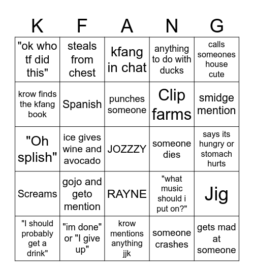 KFANG STREAM!! Bingo Card