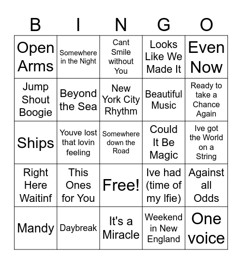 Ultimate Manilow Bingo Card