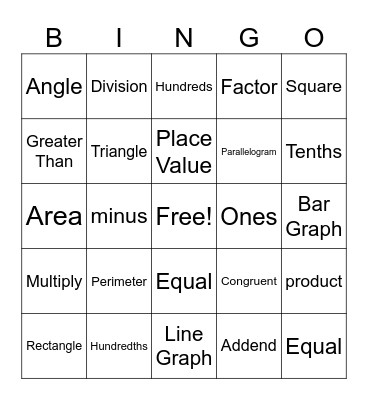 Math Vocabulary BINGO Card