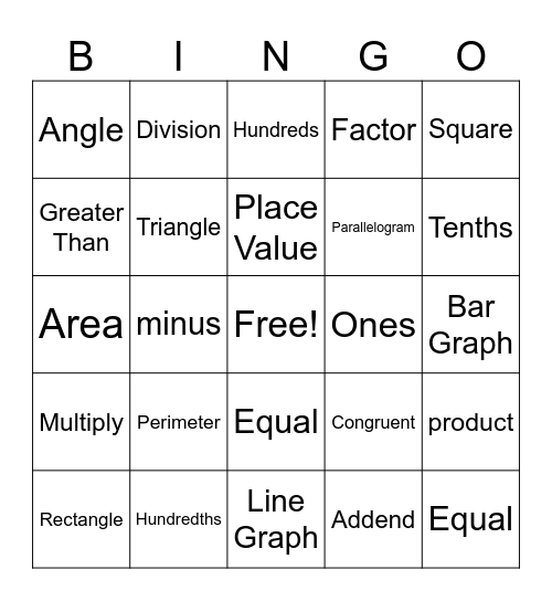 Math Vocabulary BINGO Card