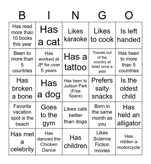 JPHC Social Bingo Card