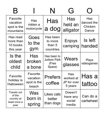 JPHC Social Bingo Card