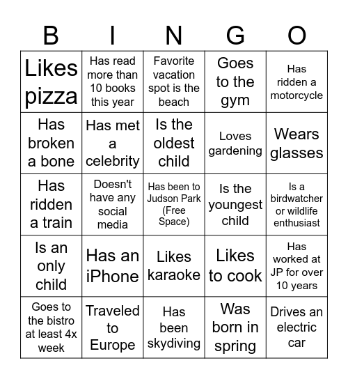JPHC Social Bingo Card