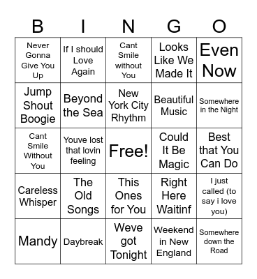 Ultimate Manilow Bingo Card