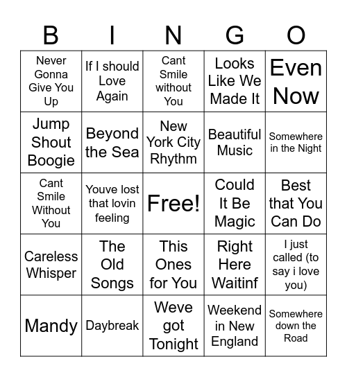 Ultimate Manilow Bingo Card