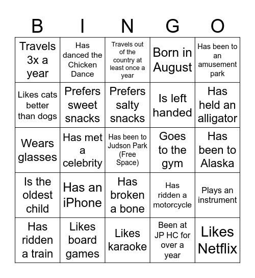 JPHC Social Bingo Card