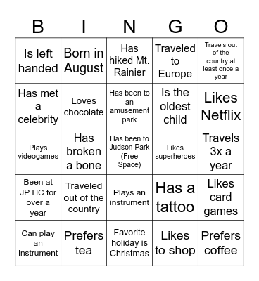 JPHC Social Bingo Card