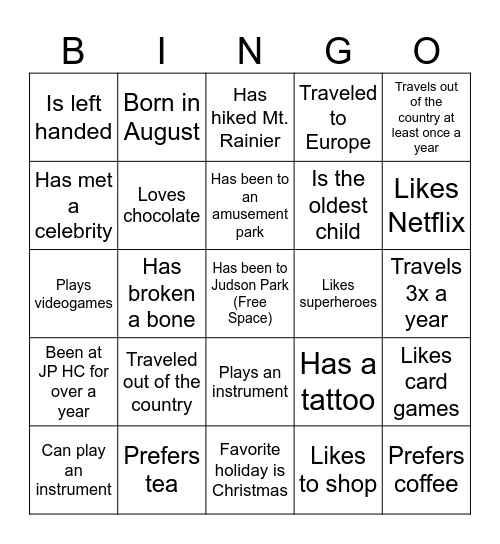 JPHC Social Bingo Card