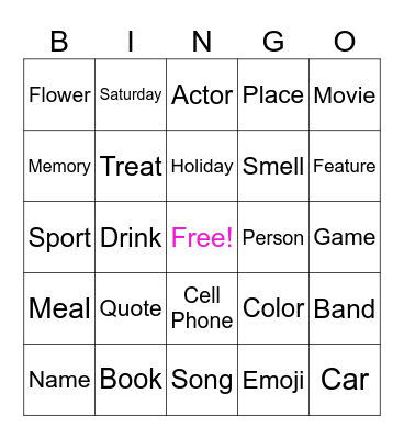 Fun Friday Favorites Bingo Card