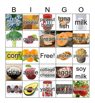 Nutrition Bingo Card