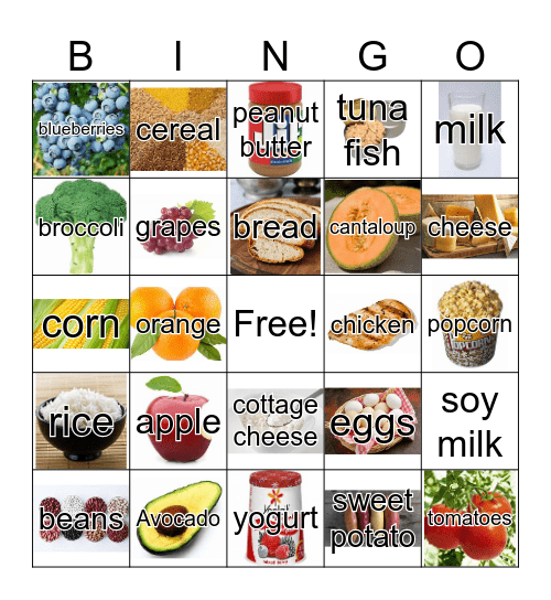 Nutrition Bingo Card