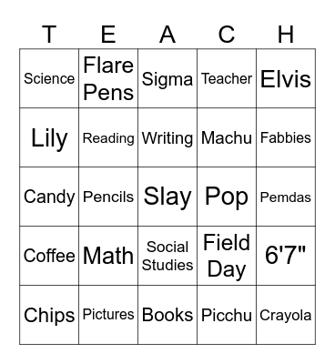 Sunshine Club TEACHO Bingo Card