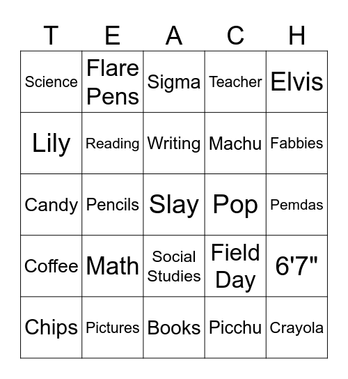 Sunshine Club TEACHO Bingo Card
