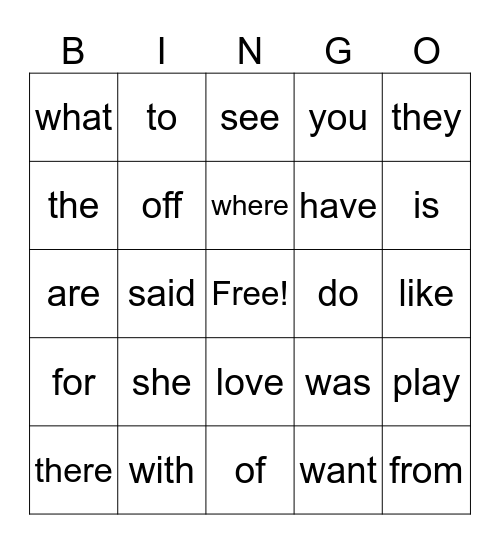 Kinder Red Words Round 2 Bingo Card