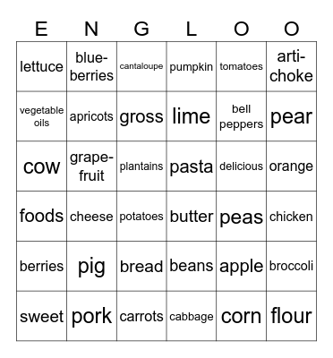 FOODS Bingo Card