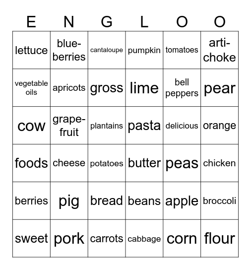 FOODS Bingo Card