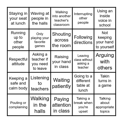 Expected vs. Unexpected Behaviors Bingo Card