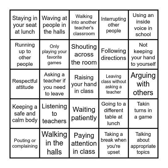 Expected vs. Unexpected Behaviors Bingo Card