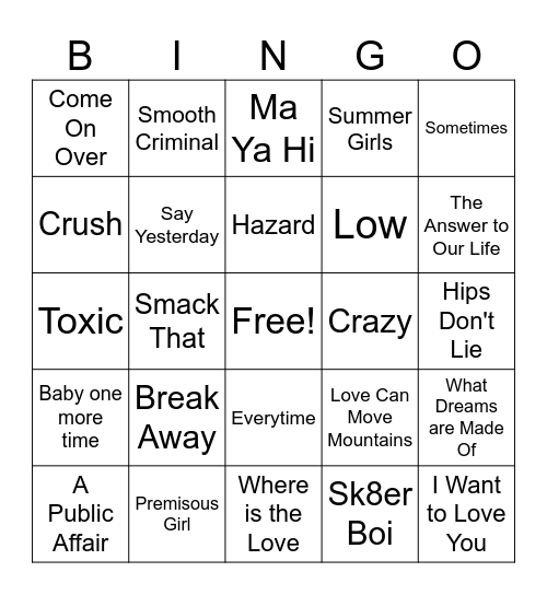 Music Bingo-A Katie Drew Affair Bingo Card