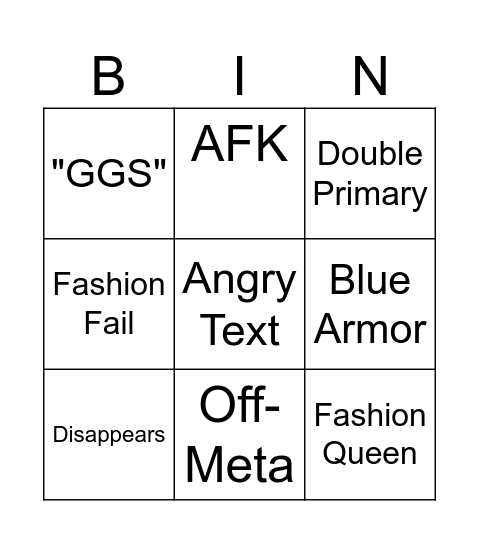 Dungeon Bingo Card