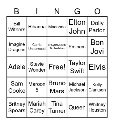 Let's Get Musical Bingo Card