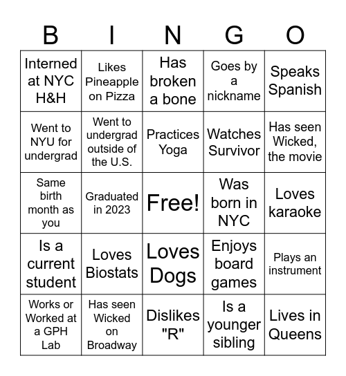 Find someone who... Bingo Card