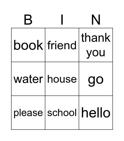 bingo de las palabras Bingo Card