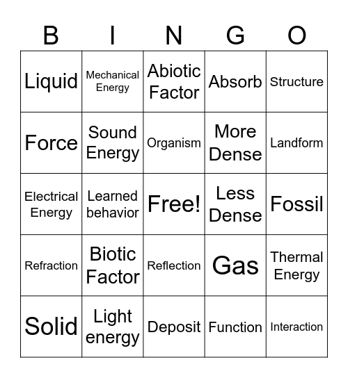 "Extinct" Bingo Card