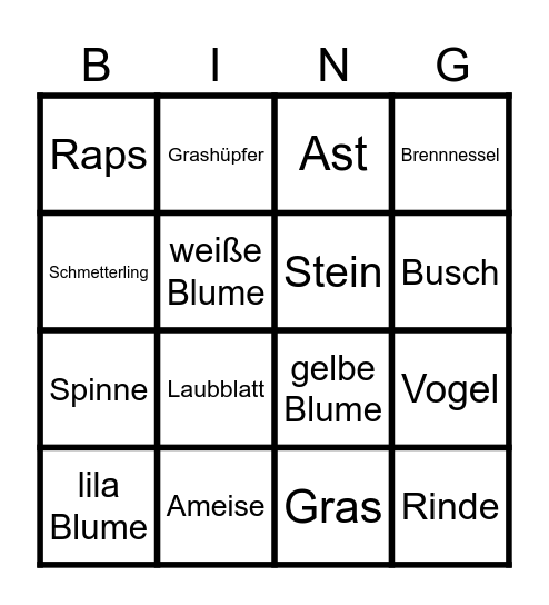 Natur Bingo Card