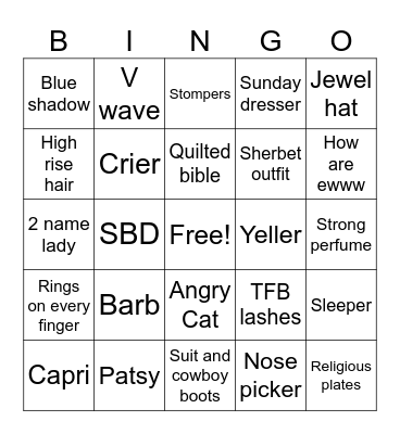 Bless your heart Bingo Card