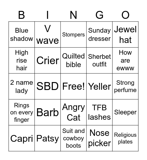 Bless your heart Bingo Card