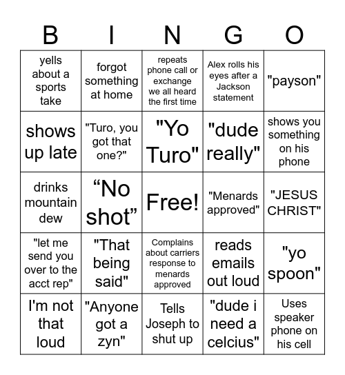Jackson Bingo Card