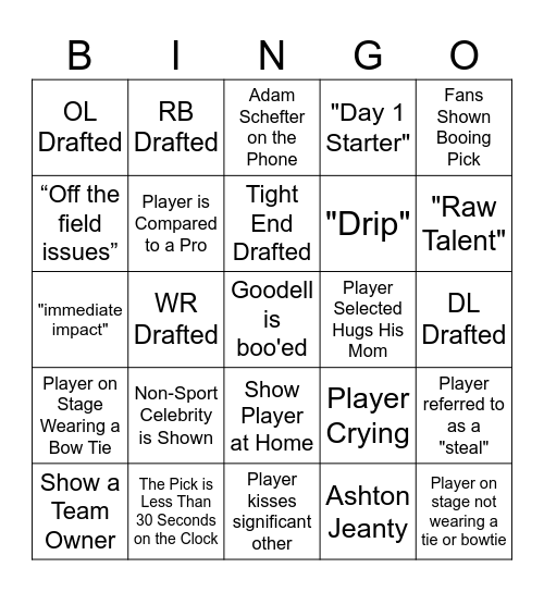 2025 NFL Draft Bingo Card