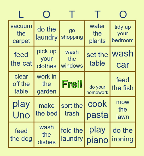 HOUSEHOLD CHORES  (Hausarbeit) Bingo Card