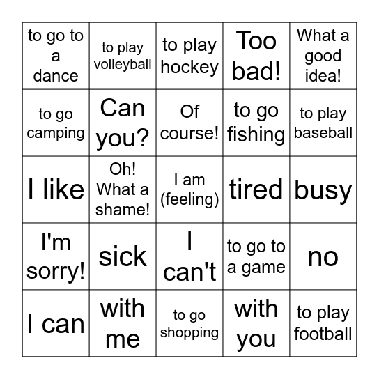 4B: ¿Te gustaría? / ¿Puedes? Bingo Card